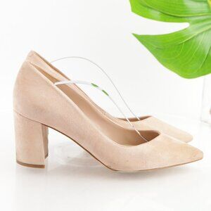 Marc Fisher Women Caitlin Pump Size 9.5 Blush Pink Suede Pointed Block Heel Shoe